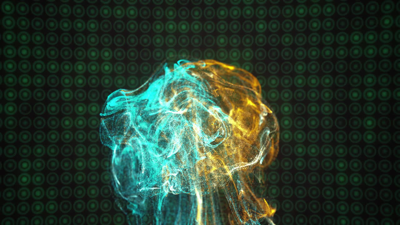 Animation of green and orange shapes over green spots