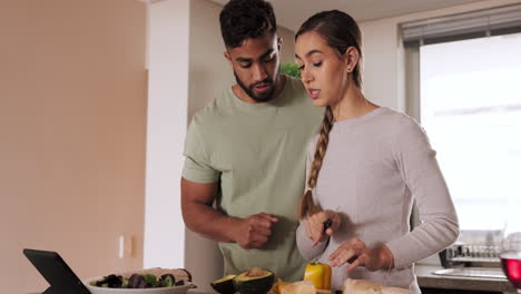 Cooking,-couple-and-happy-couple-with-tablet