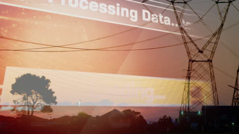 animación del procesamiento de datos sobre las torres eléctricas