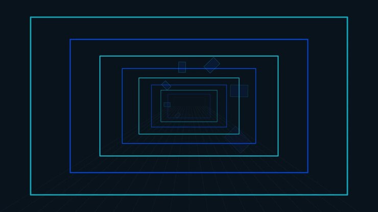 Abstract Digital Tunnel with Floating Rectangles and Grid Lines
