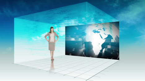 animation of woman presenting the weather