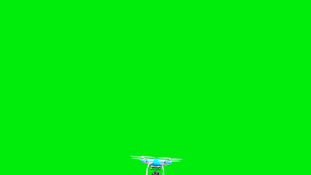 3 Videos in 1. Quadcopter Flying on Green Screen with Motion Blur. Drone Flights 3d Animation with Alpha Matte.