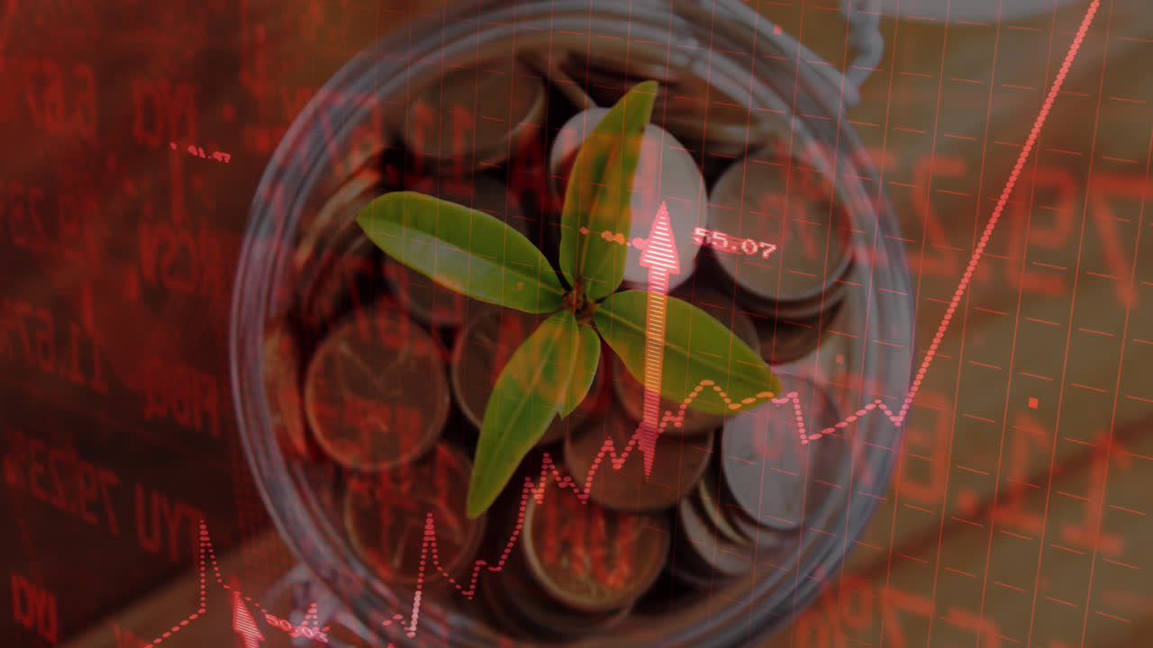 animación del procesamiento de datos sobre el frasco de monedas