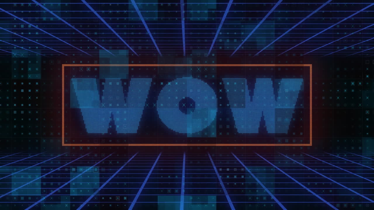 메타버스 배경 위의 와우 텍스트의 애니메이션