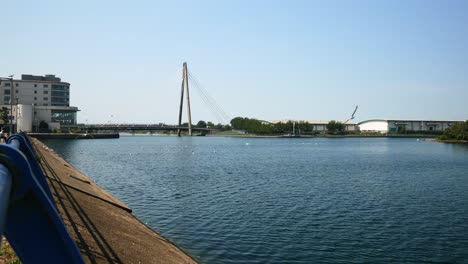 puente del lago marino, toma distante en un hermoso día soleado