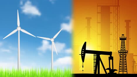 wind turbines and oil derrick - loop