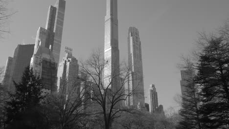 monochrome of skyscrapers at the public central park in new york, usa