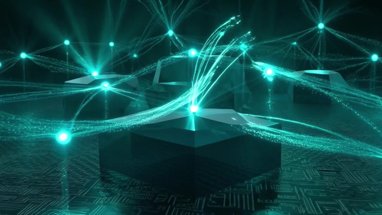 Abstract Digital Network Connection with Glowing Data Streams