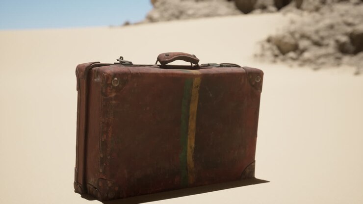 Valigia vintage abbandonata nel deserto