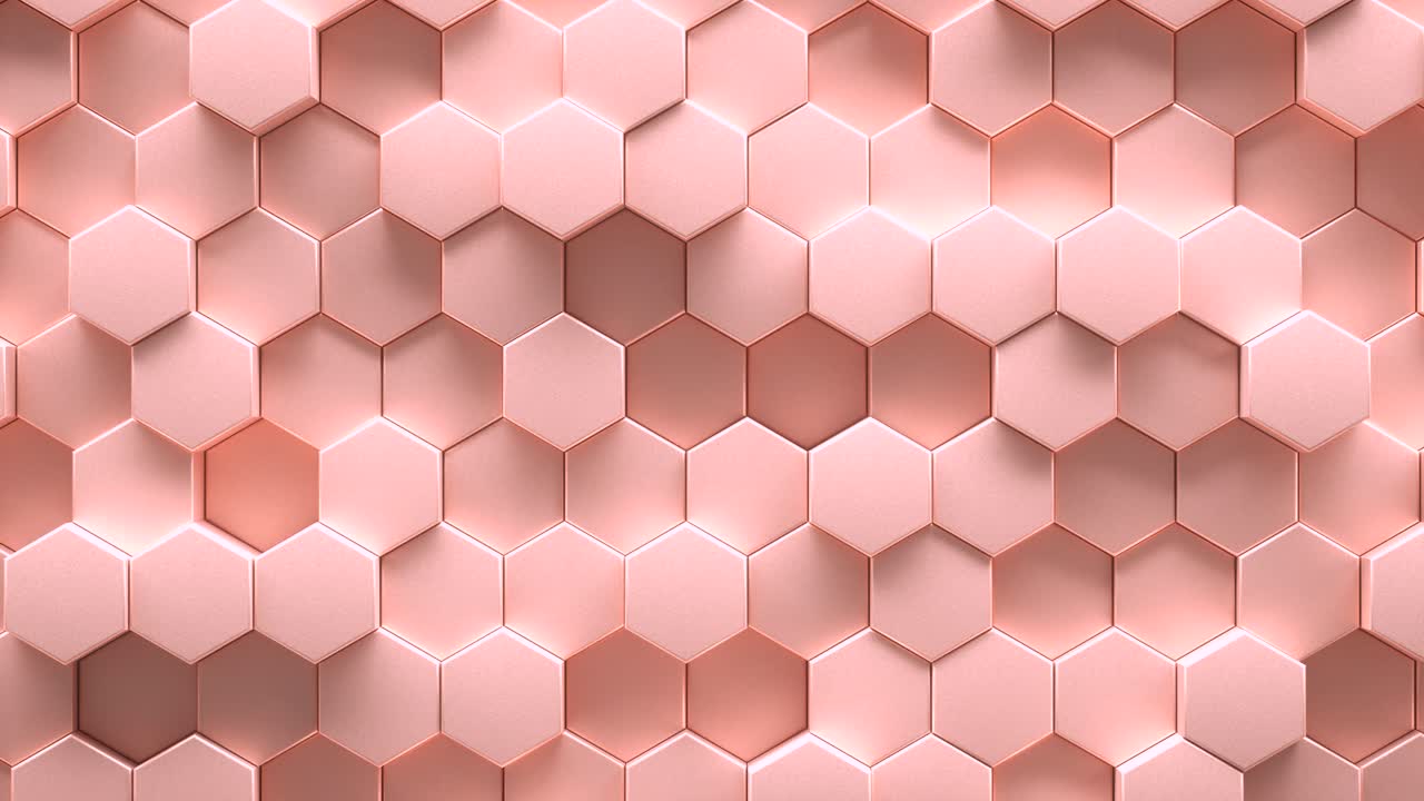 Abstract background of pulsing pink hexagons in wall. 3d loop