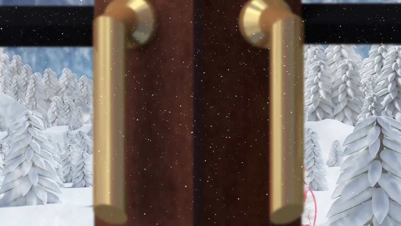 크리스마스 트리 와 윈도우 프레임 은 겨울 풍경 에  ⁇  크리스마스 트리 위 에 내리는 눈 에 맞서