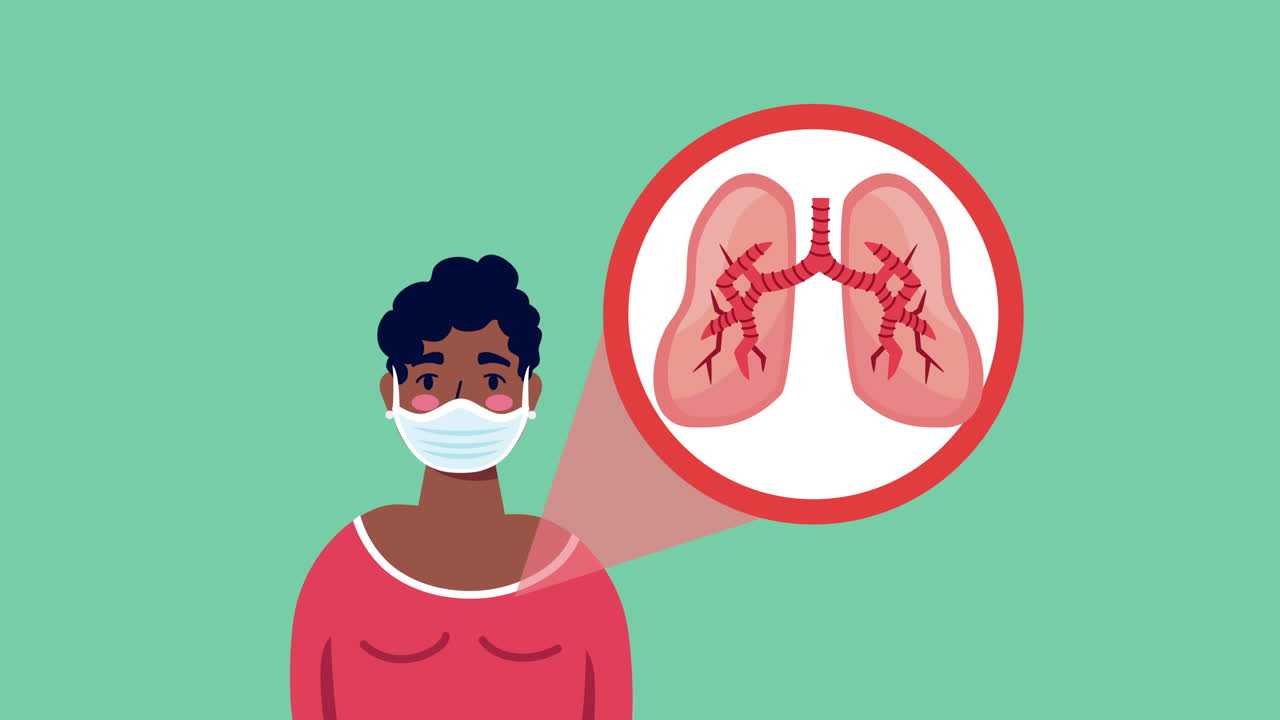mujer con máscara con ilustración de pulmones