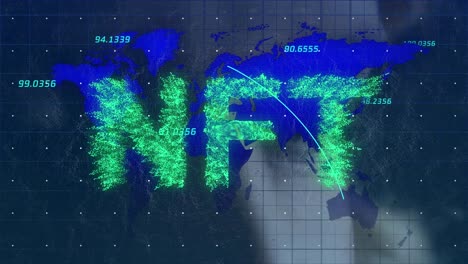 Animation-Der-Datenverarbeitung-Und-NFT-Text-über-Den-Augen