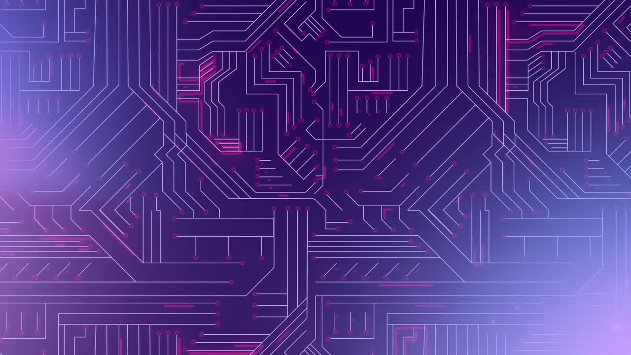 placa de circuito de computadora con rastros de luz rosada