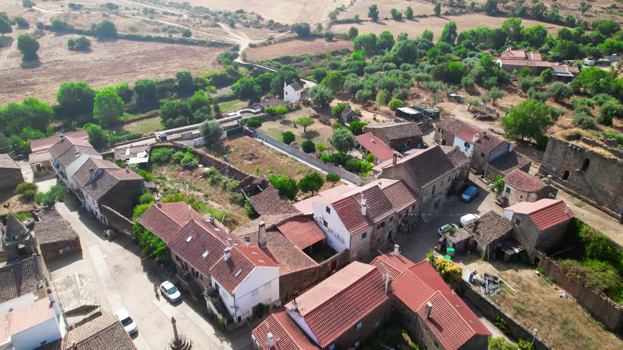 Drone aerial view of Idanha a velha historic village and landscape