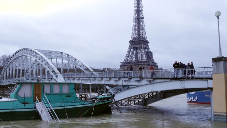 Paris Floods with Eiffel Tower in Background