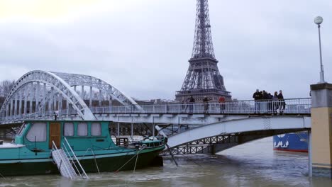 paris floods with eiffel tower in background