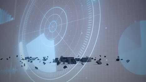 radar animation with futuristic scattered debris on reflective surface