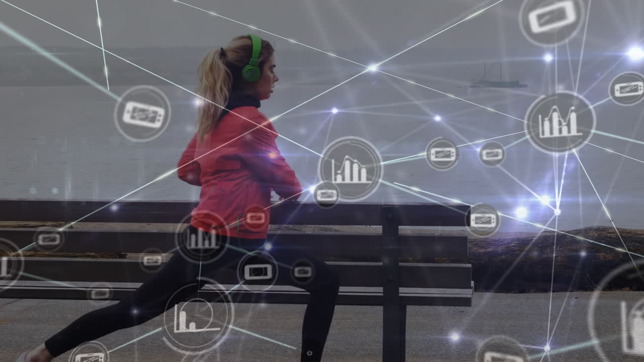 이중 인종 여성 운동에 대한 아이콘과 연결 네트워크의 애니메이션