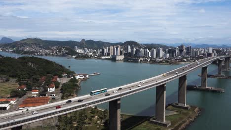 panoramic aerial of the third bridge, terceira ponte, in vitoria, es, brazil