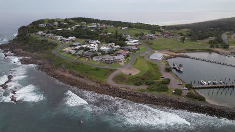 crowdy head boat harbour in crowdy head, nsw, australia - drone shot