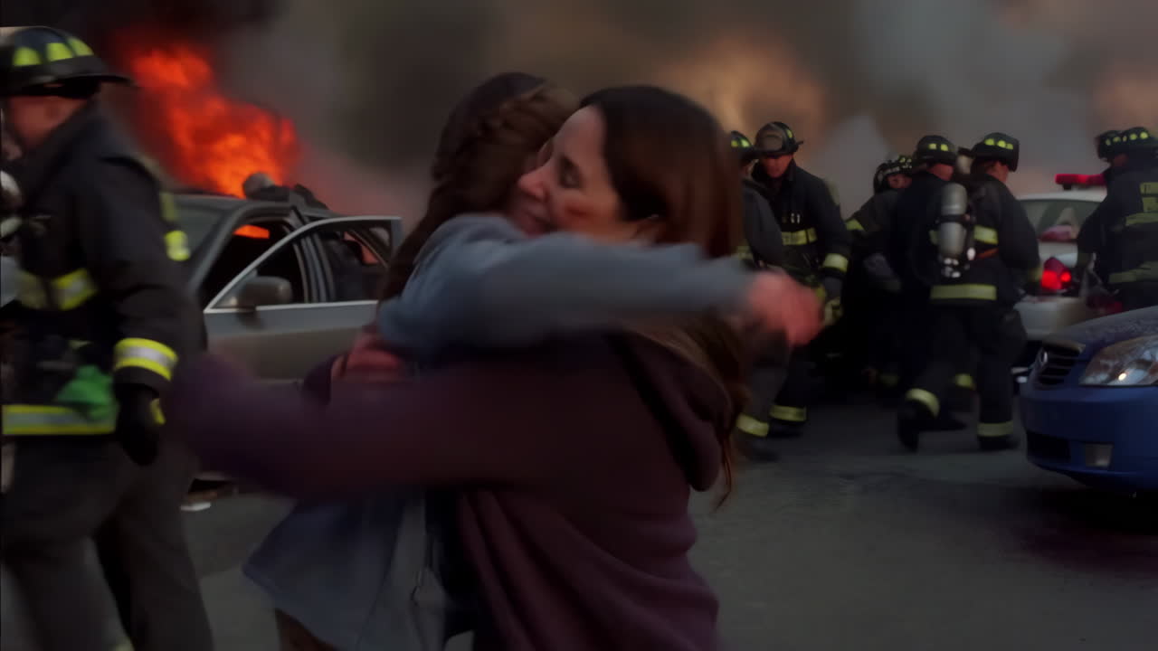 Mother and Daughter Embrace After Car Crash Rescue