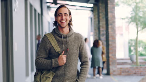 university student, happy man and portrait