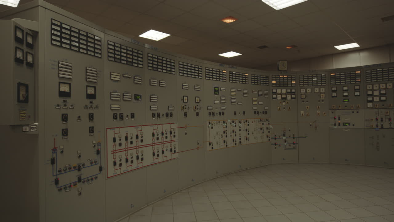 Master Control Room Of Chernobyl Nuclear Power Plant In Pripyat, Ukraine - Panning Shot