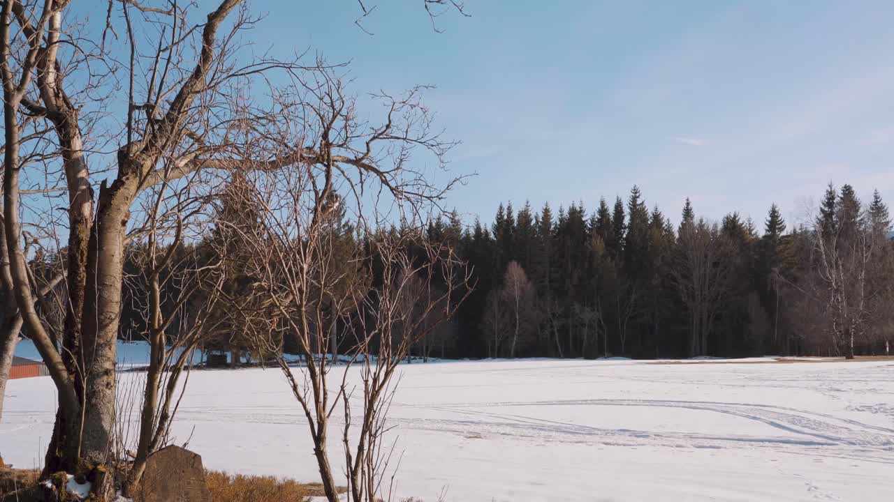 Slow Pan Right Across Snow Covered Landscape At Krkonose National Park