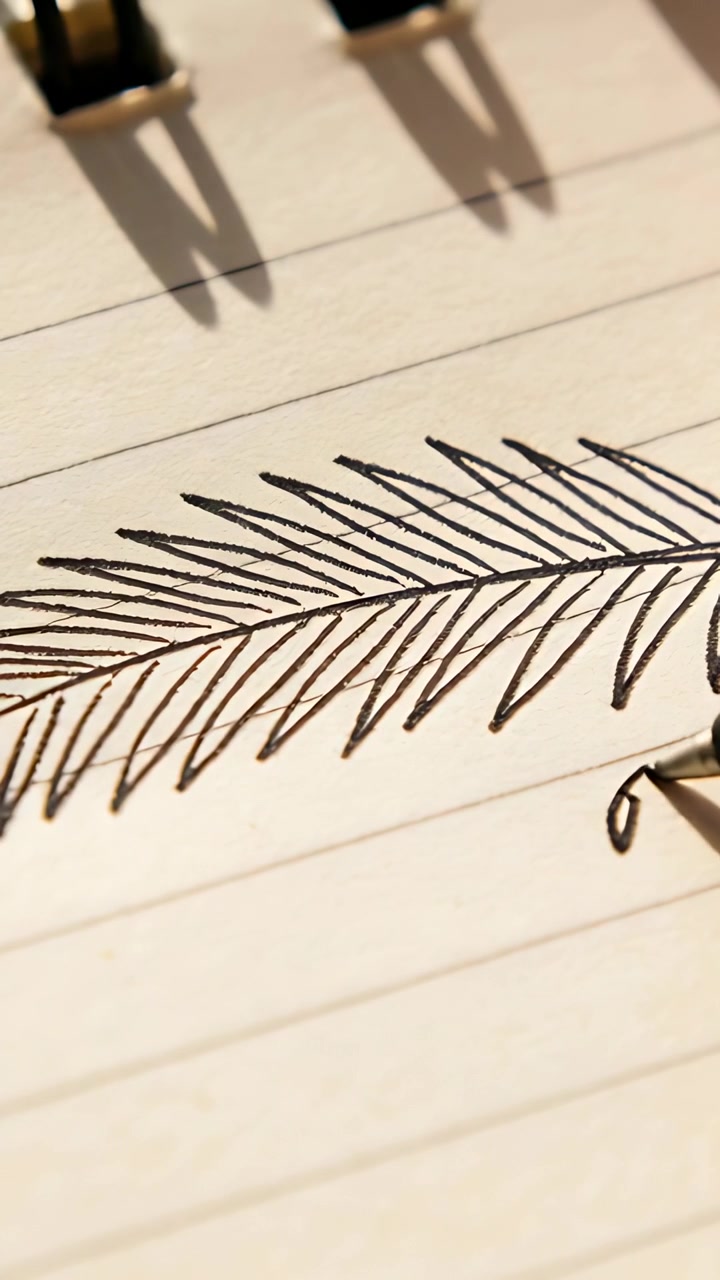 Video verticale: Penna nera che entra da destra e disegna tratteggi angolati su un quaderno a spirale, con segni corrispondenti.