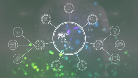 animation of globe with icons over data processing