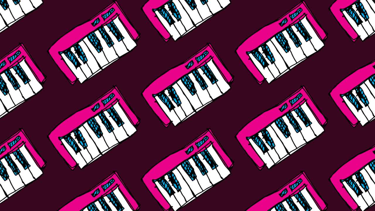 bambini che disegnano pop art sullo sfondo senza cuciture con il tema del pianoforte