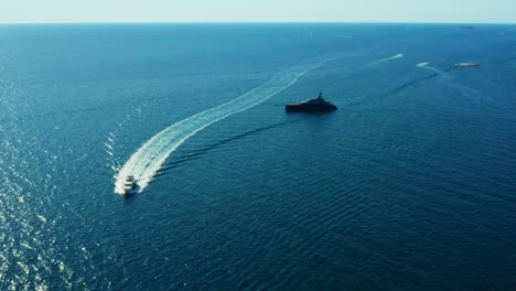 huge yacht sails in adriatic sea leaving trail of white foam