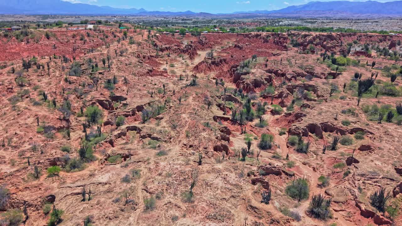 Stunning Aerial Overview of Iconic Red Desert's Unique Landscape In Tatacoa, Colombia, Latin America