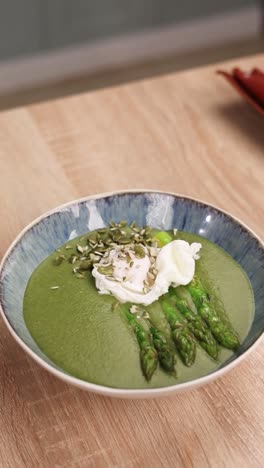 green asparagus soup with poached egg