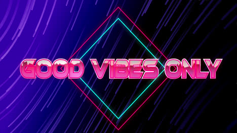 animation of good vibes only text over moving blue and pink light trails