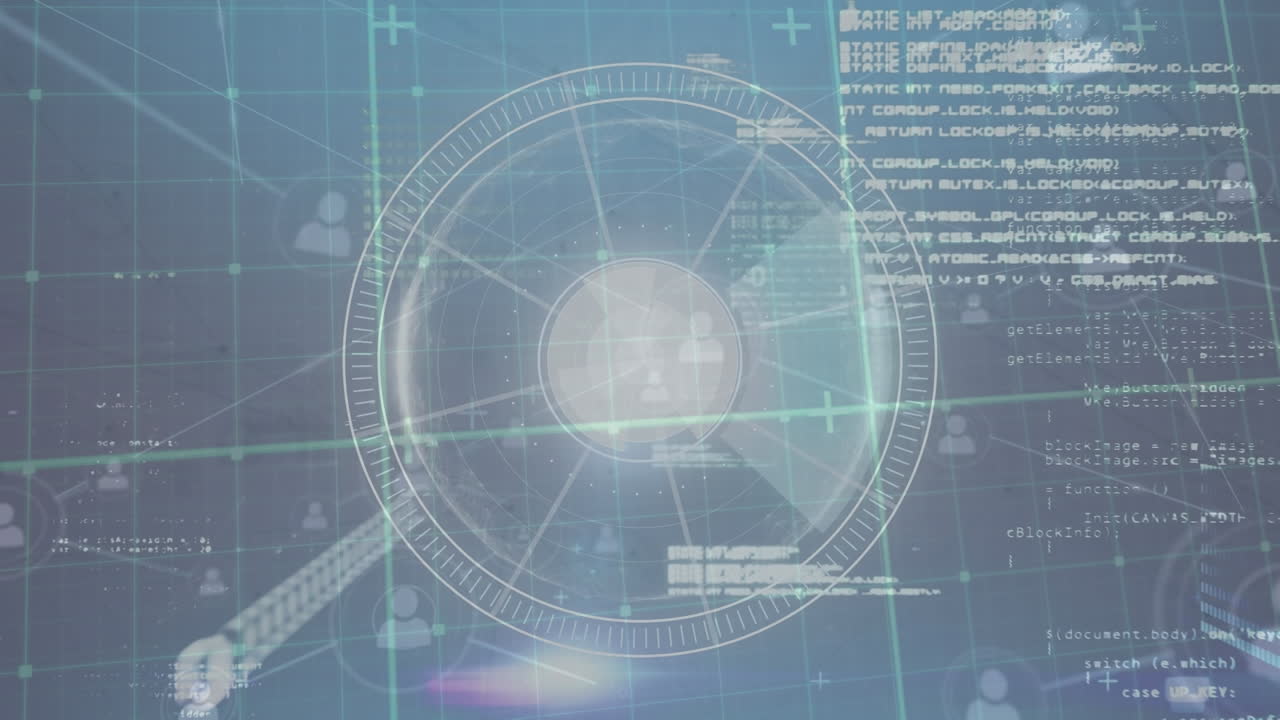 범위 스캐닝과 그리드에 대한 사람 아이콘과 연결 네트워크의 애니메이션