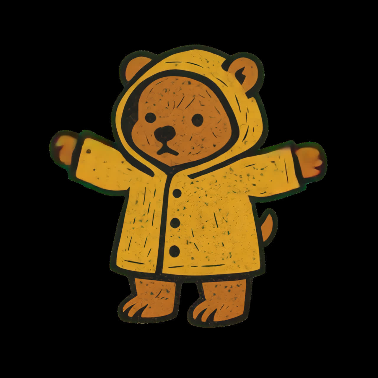 Cute bear in raincoat illustration animation isolated asset, transparent 4K video, alpha channel