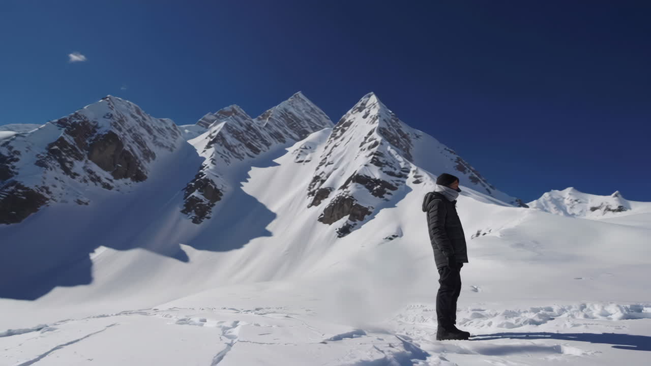Person standing on a snow-covered mountain