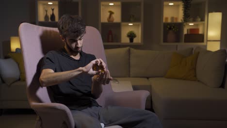 the man who wants to commit suicide by taking pills.