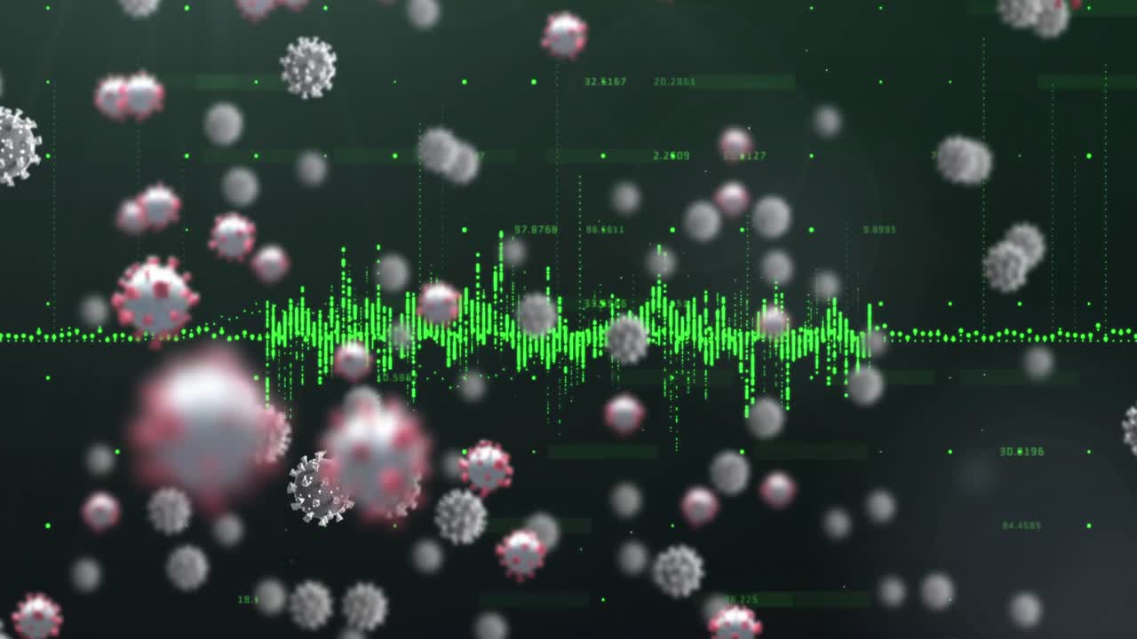 animación de las células del virus covid 19 sobre el procesamiento de datos