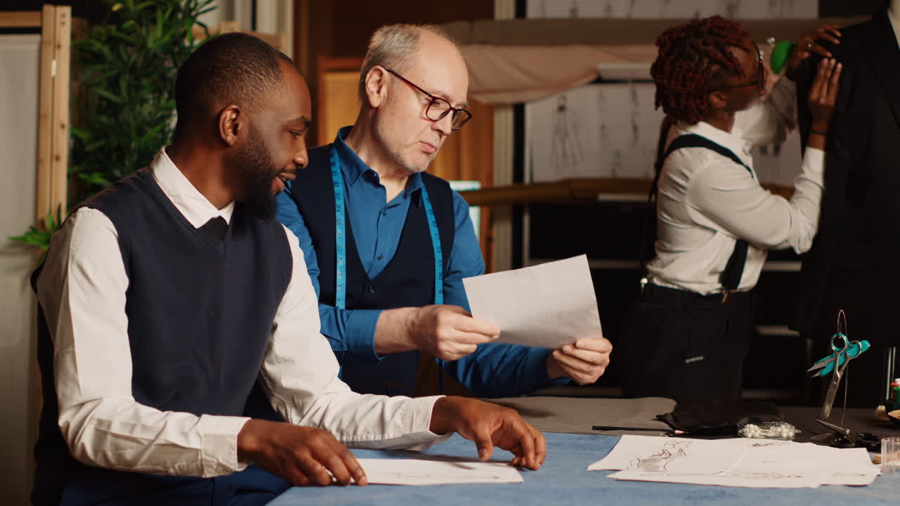 modista sénior usando el medidor