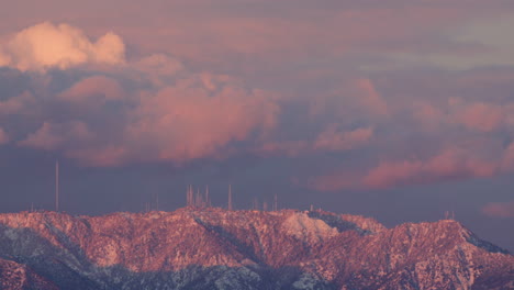 santa monica mountains covered in snow at sunset