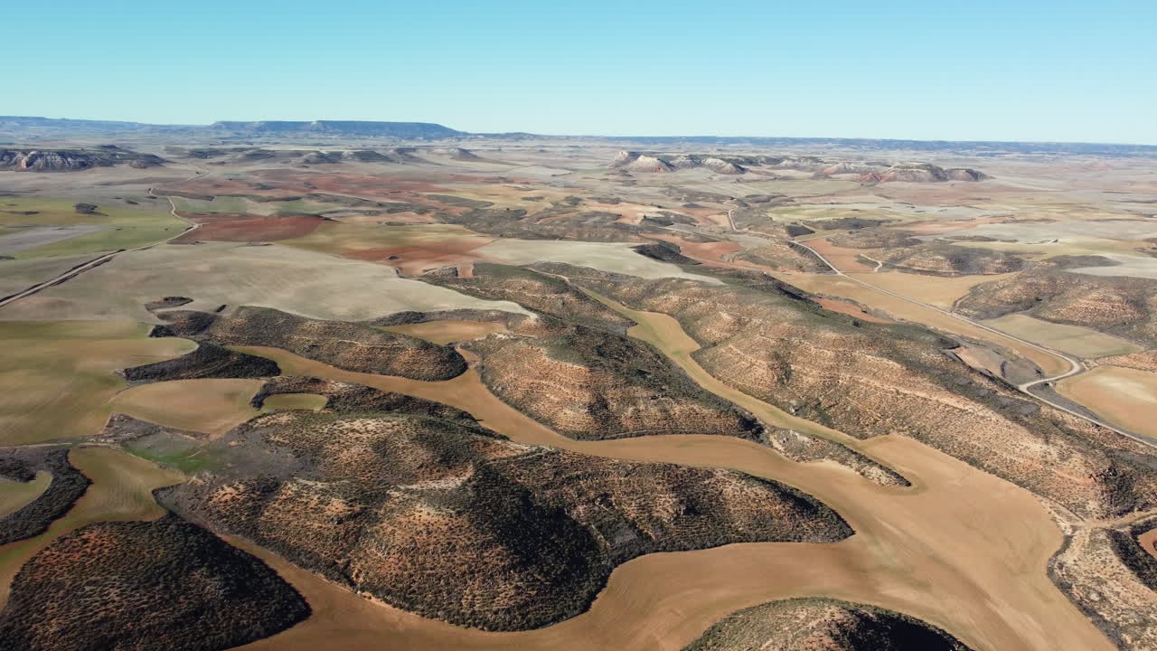 Aerial view of a colorful agricultural landscape in Spain