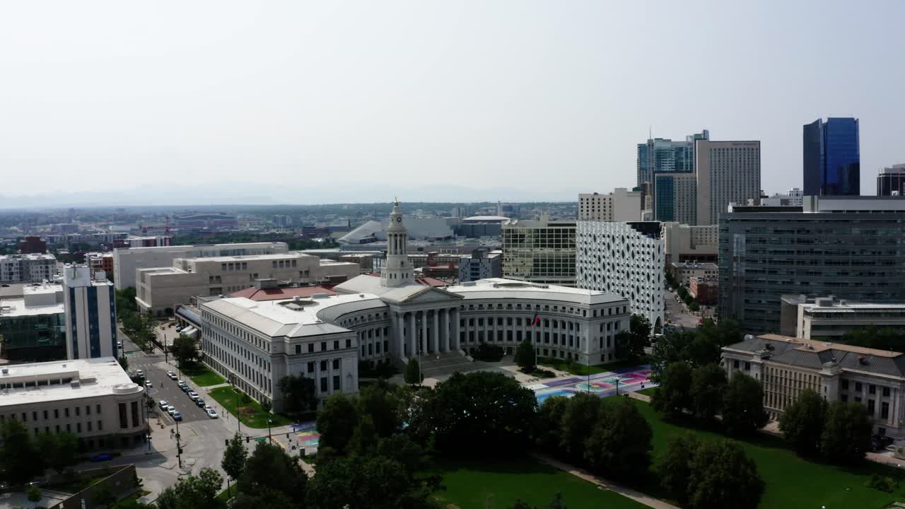 Drone shot of the Denver City and County Building in Colorado