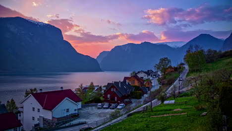 establishing timelapse of aurland in norway