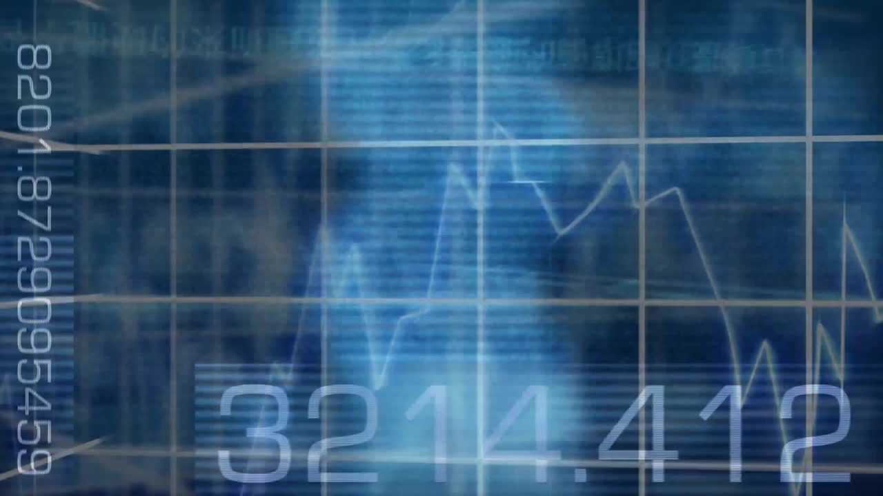 Animation of financial data processing on blue background