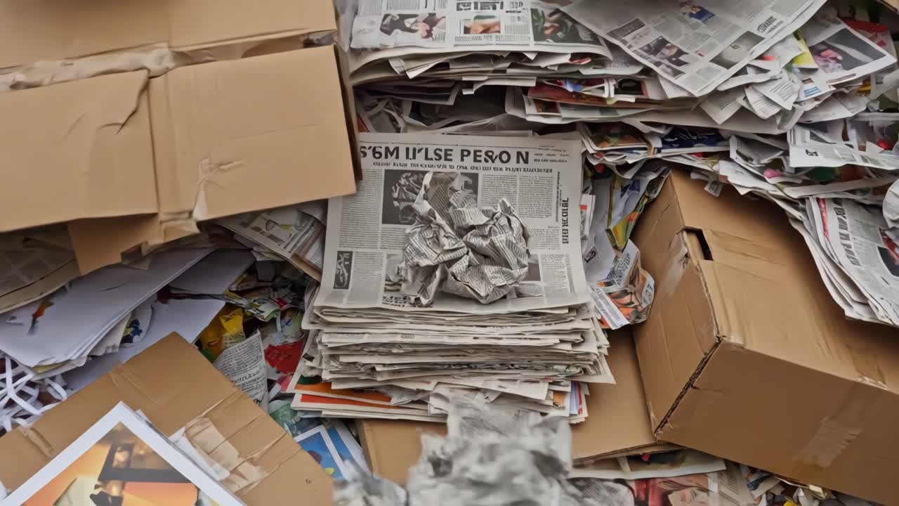 Large Pile of Paper and Cardboard Waste for Recycling