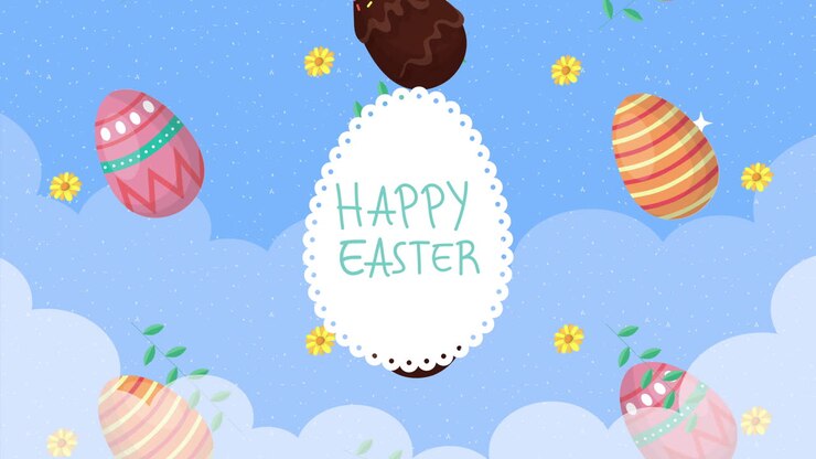 happy easter animated card with eggs painted and lettering