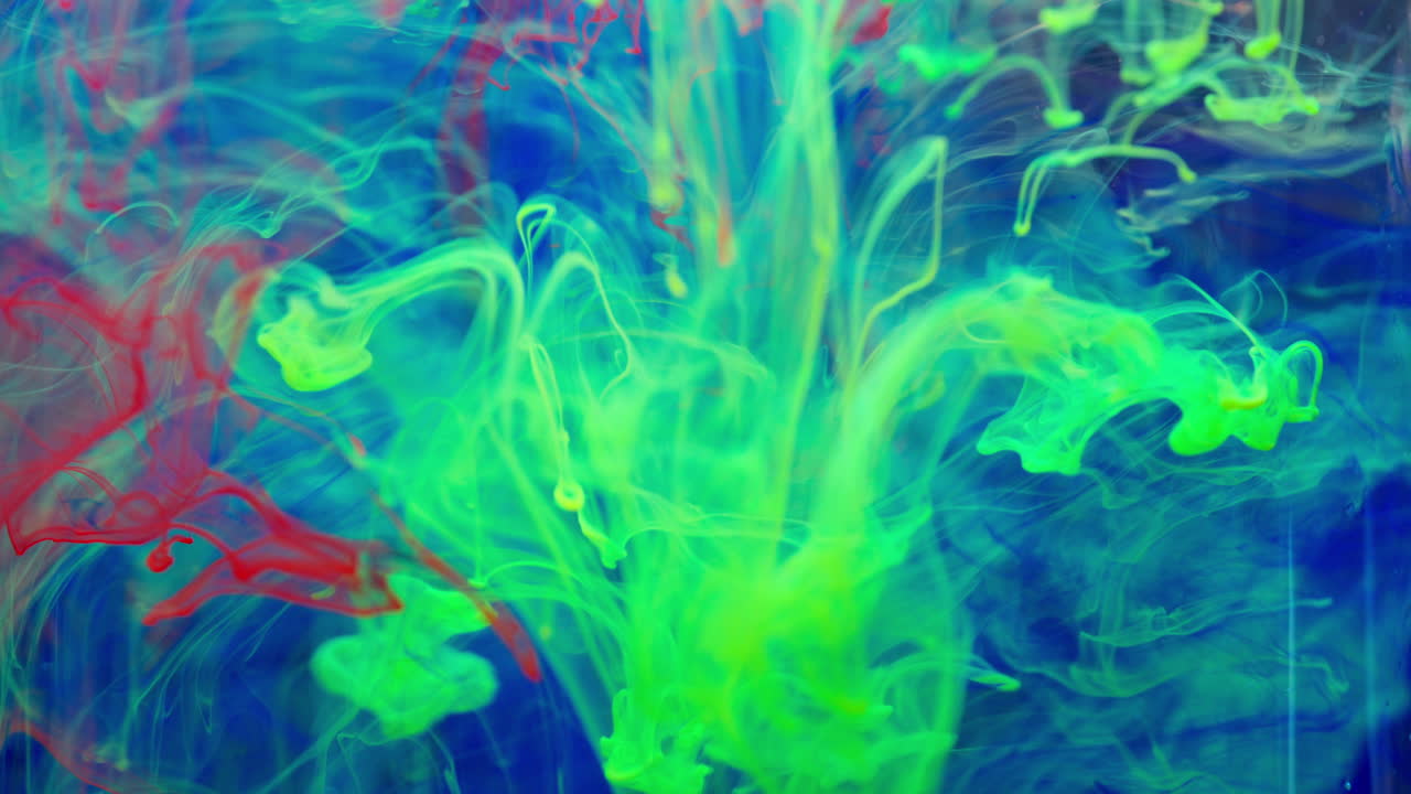 Vibrant macro ink mixing, abstract art in motion, colorful and fluid